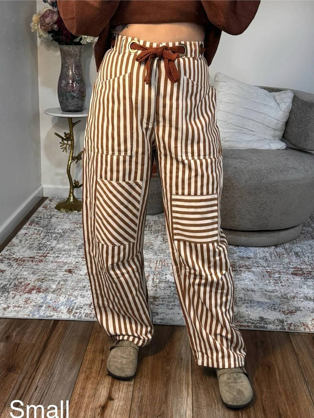 NEW URBAN DAIZY parker striped patch pocket utility pants in taupe